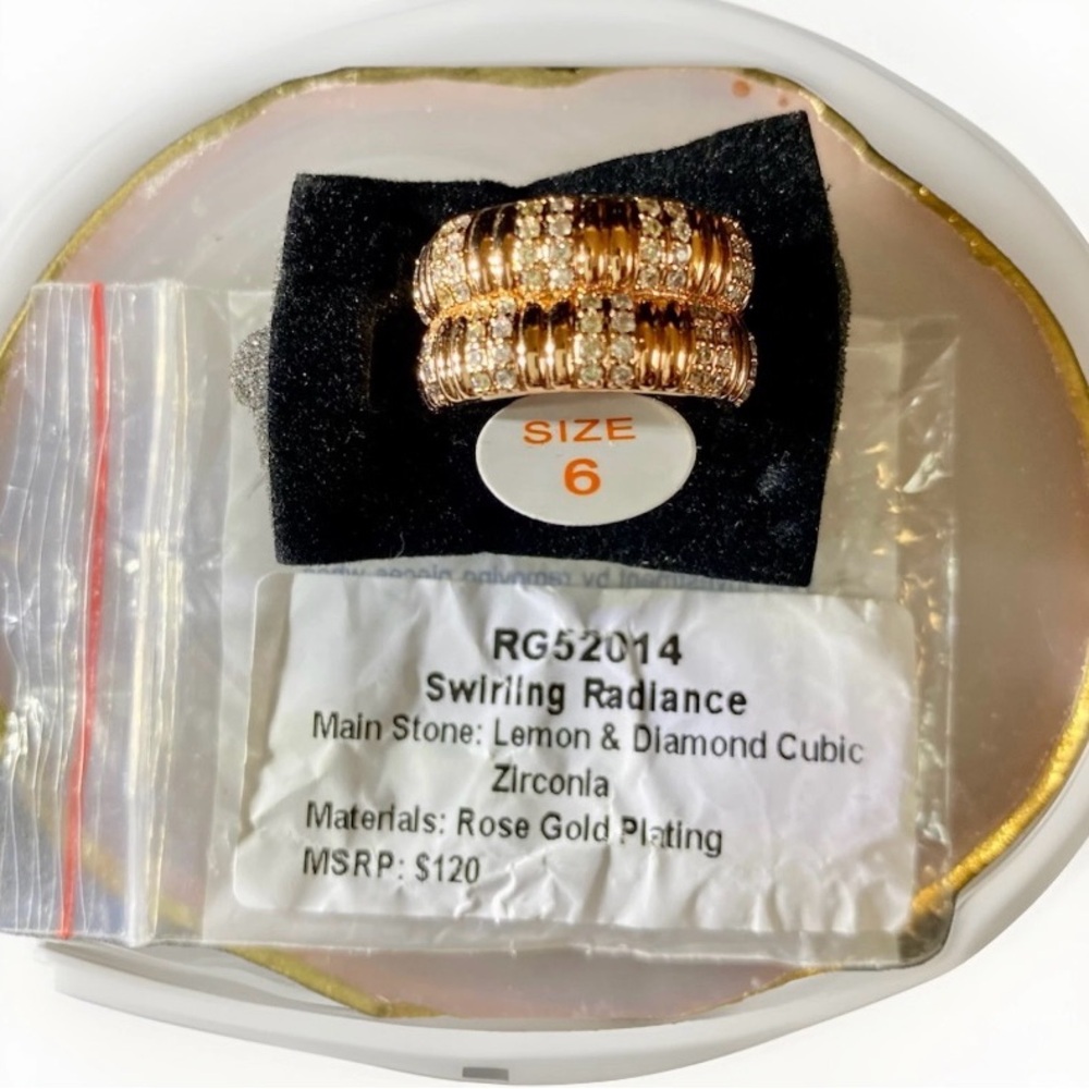 “Swirling Radiance” Lemon And CZ Rose Gold Ring-6 BP